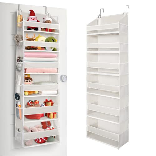 ULG Over The Door Organizer with 6 Large Pockets 12 Side Pockets, 50lbs Weight Capacity Door Hanging Organizer for Bedroom, Bathroom, Pantry, Nursery Storage, Beige