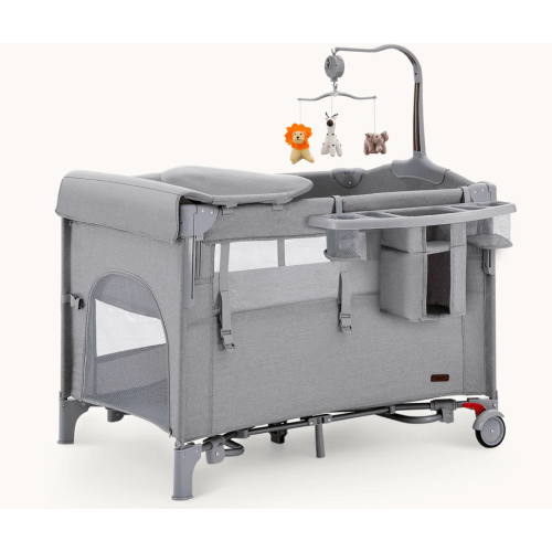Harppa Saimia | 5-in-1 Pack and Play Baby Bassinet Bedside Crib, Portable Playpen with Changing Table, Infant Bassinet & Crib, Compact Mini Crib with Wheels for Small Spaces, Best Pack n Play for Travel, Non-Toxic Bedside Sleeper for Newborns & Toddlers,