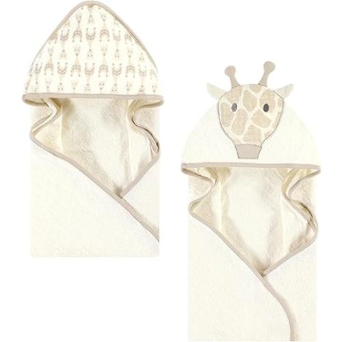 Hudson Baby Unisex Baby Cotton Animal Face Hooded Towel, Modern Giraffe, One Size