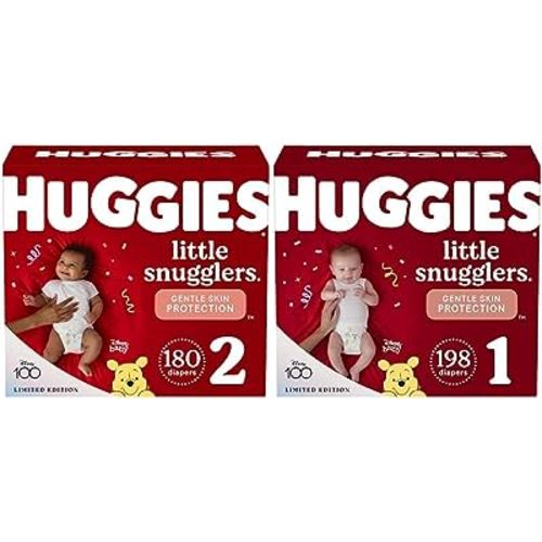 Baby Diapers Size 1, 198 Ct & Diapers Size 2, 180 Ct, Huggies Little Snugglers