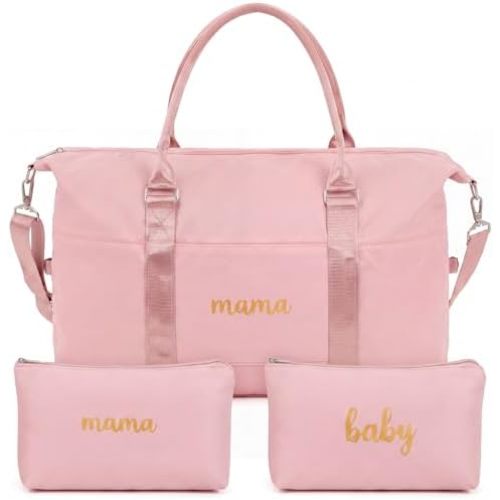 Hosuly Hospital Bag for Women Labor Delivery, Maternity Weekender Bag for Mom and Baby, Waterproof Travel Duffle with 2 Toiletry Pouches Organizer for Pregnancy Weekender Overnight Gym Gifts(Pink)