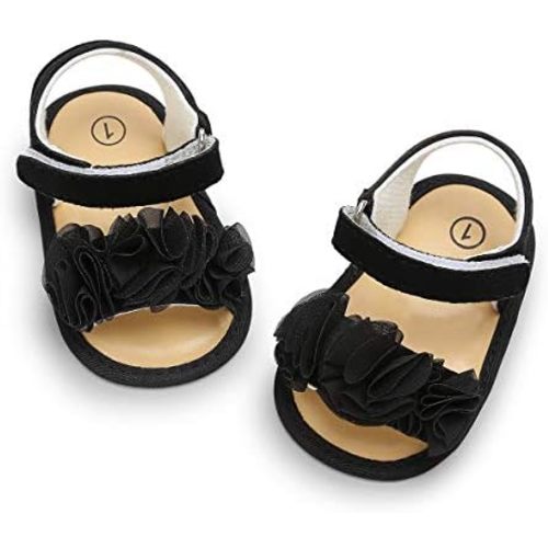GDSDYM Infant Baby Girls Summer Sandals with Flower Bowknot Soft Sole Wedding Dress Flats Newborn First Walkers Crib Dress Shoes