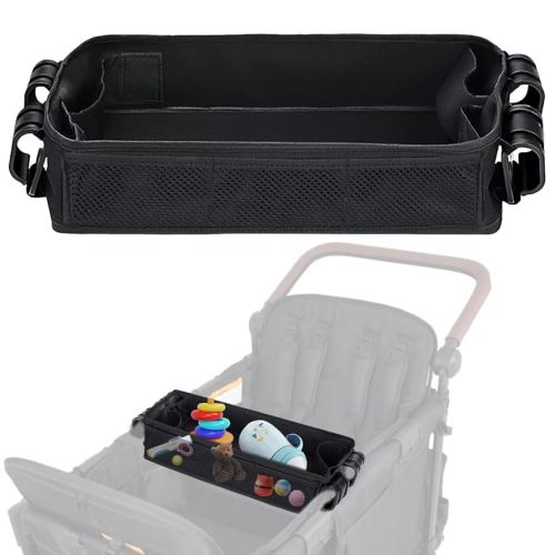 Stroller Snack Tray for Wonderfold Wagon - Upgraded with Extra Thick Base, Waterproof Faux Leather Sides & Side Mesh Pockets for Added Durability (W4 Series Thickened)
