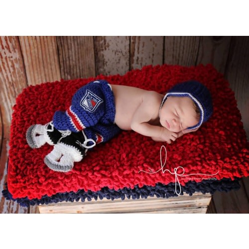 New York Rangers Helmet , Ice Skates and pants,,, NHL Rangers, Hockey Skates,crochet baby shower gift,, Baby newborn photography prop