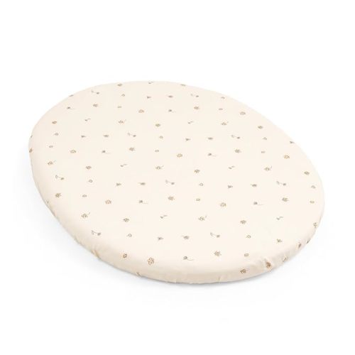 Stokke Sleepi Mini Fitted Sheet V3, Flower Ecru - Compatible with Sleepi Mini Mattress V3 - Washable - 100% Fine Cotton Percale