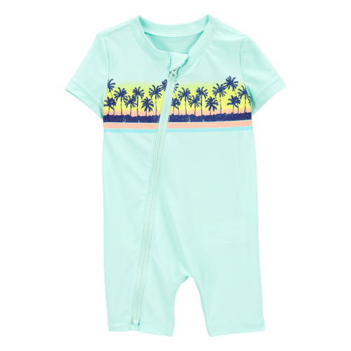 Baby 1-Piece Palm Tree Short-Sleeve Rashguard Swimsuit - Mint - OshKosh | Carter's