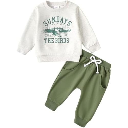 Yvowming Toddler Baby Boy Fall Winter Clothes Letter Print Long Sleeve Sweatshirt Pullover Tops Pants Outfits Set