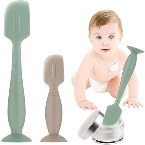 2Pack Baby Diaper Cream Spatula,Soft Silicone Diaper Cream Applicator,Butt Paste Spatula Diaper Cream Brush for Newborn Baby, 1xLarge Size 1xSmall Size(Green/Khaki)
