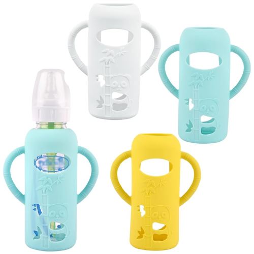 3 Pack Silicone Sleeves with Handle for Dr Brown's Glass Baby Bottles, Anti Breakage Baby Bottle Holder, Compatible with Dr. Brown's Natural Narrow Glass Baby Bottles 8 oz