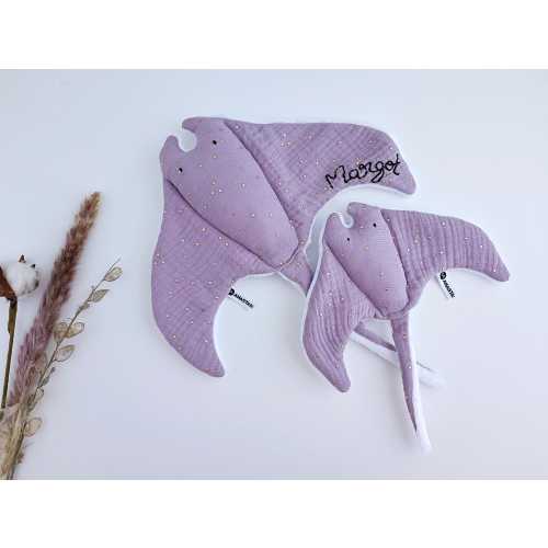 MANTA RAY Baby Comforters, STINGRAY Animal Lovey Set, Double Gauze Cotton Ocean Toy, Cuddle Soft Sea Animal, Lilac Doudou Stingray Baby Gift