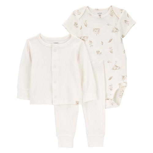 Baby 3-Piece Goose Little Cardigan Set - Style,Ivory