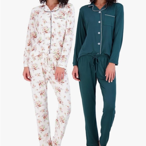 Real Essentials 2 Pack: Women's Pajamas Set Button Down Pants Soft Matching Sleepwear (Available In Plus)