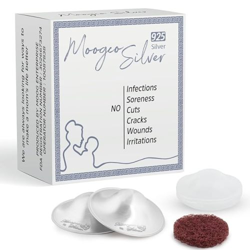Moogco The Original Silver Nursing Cups - Nipple Shields for Nursing Newborn - Breastfeeding Essentials - Newborn Essentials Must Haves - Nipple Covers Breastfeeding - 925 Silver - 2 Count (Pack of 1)