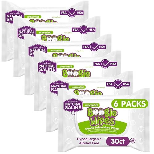 Baby Wipes Unscented by Boogie Wipes, Wet Wipes for Face, Hand, Body & Nose, Made with Vitamin E, Aloe, Chamomile and Natural Saline, 180 Count-30 Count (Pack of 6)