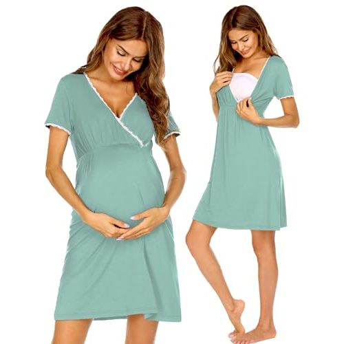 Ekouaer Nursing Nightgown Delivery and Labor Gown for Hospital Short Sleeve Maternity Breastfeeding Dress