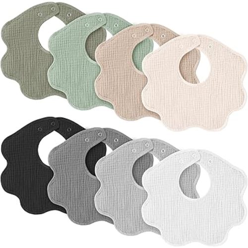 Konssy Muslin Baby Bibs 8 Pack, 100% Cotton Absorbent Bandana Drool Bibs for Teething and Drooling, Newborn Essentials Baby Shower Gifts for Unisex Boys and Girls