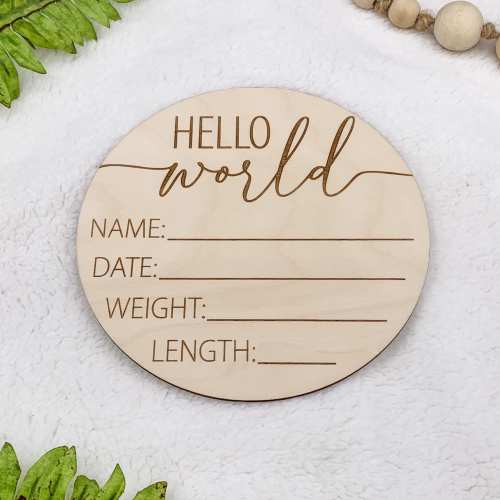Hello World Baby Stats Plaque, Engraved Wood Hello World Sign, Baby Photo Props, Newborn & Birth Announcement, Hospital Welcome