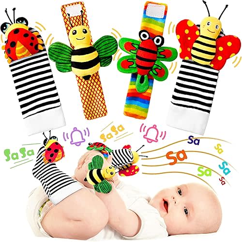 Baby Rattles 0-6 Months: Baby Toys 0-6 Months Baby Gifts for Boys Girl Infant Toys Baby Wrist Rattles Socks & Foot Finder Set Baby Shower Gifts - Newborn Toys Baby Newborn Essentials Must Haves
