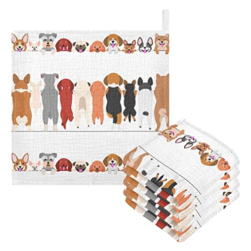 WIFIU Dog Faces Baby Muslin Washcloths Dog Back Burp Cloths Cute Puppy Soft Absorbent Baby Wash Cloth Fingertip Face Towels for Newborn Boys Girls 12 x 12 in, 3 Pack