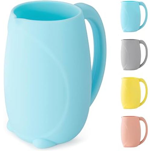 Baby Bath Rinse Cup - Children's Shampoo and Body Wash Rinse Cup with Easy Grip Handle for Rinsing Baby Shampoo and Soap - Food Grade Silicone - Penguin (Blue)