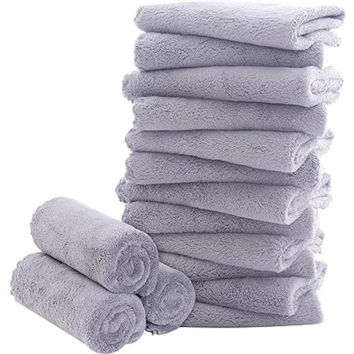 16 Pack Baby Washcloths - Luxury Coral Fleece - Extra Absorbent and Soft Wash Clothes for Newborn, Infants and Toddlers - Suitable for Sensitive Skin and New Born - Baby Shower - Light Grey,10x10 Inch