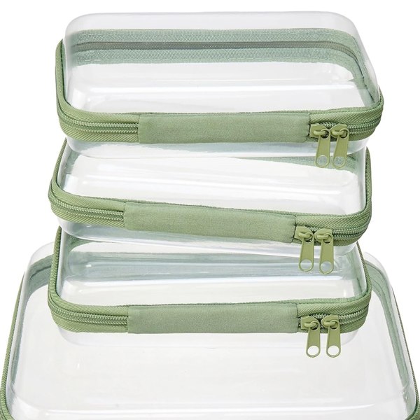 4 pcs Clear Zipper Pouches,Hard Shell Zipper Case, Toiletry Bag for Travel, CLear Diaper Bag, Toiletry Pouch, Travel Organizer, Cosmetic Bag,Toy Storage Bins (M+3S) (Mint Green)