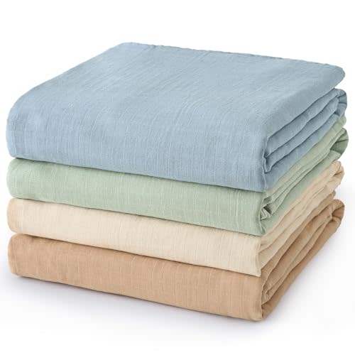 david's kids 4 Pack Baby Muslin Swaddle Blankets 47" x 47", 100% Cotton Swaddle Wrap for Boys Girls, Ultra Soft Breathable Receiving Blanket for Newborns, Dusty Blue & Sage Green & White Cap & Sepia