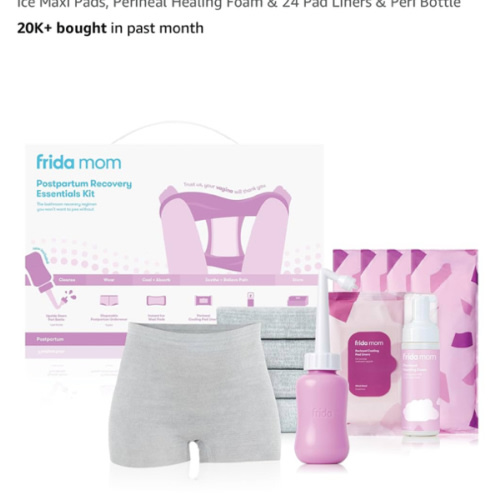 Frida Mom 11pc Postpartum Essentials Kit Gift Set, Hospital Bag Must Haves for New Mom, Includes 4 Disposable Postpartum Underwear, 4 Ice Maxi Pads, Perineal Healing Foam & 24 Pad Liners & Peri Bottle