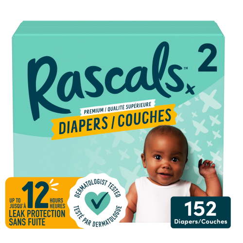 Rascals Premium Absorbent Baby Diapers, Size 2, Carton, 152 Count, Unisex Baby Diaper - Walmart.ca