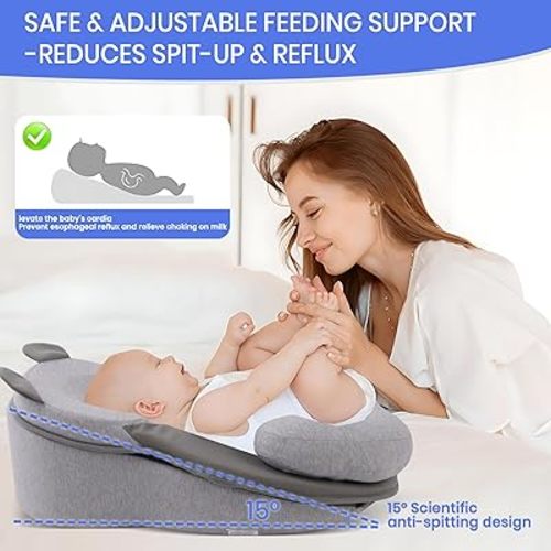 Baby Feeding Pillow, Anti Overflow Feeding Pillow for Reducing Spit-Up, Safety Nursing Pillow, Baby Lounger Reflux Wedge Breastfeeding, Removable top and Bottom