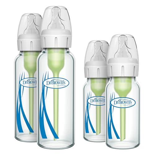 Dr. Brown's Natural Flow Anti-Colic Options+ Narrow Glass Baby Bottles, Made in The USA, BPA Free, 8oz and 4oz, 0m+, 4-Pack