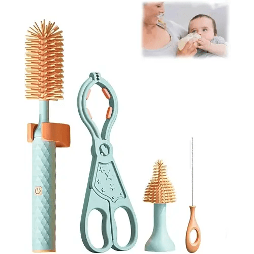Toph Bottle Brush, Toph 360 Bottle Cleaner, Toph 360 Cleaner, Toph Bottle Brush Electric,Electric Bottle Brush Cleaner,Portable Travel Electric Baby Bottle Brush Set,Long Handle (Four Piece Green)