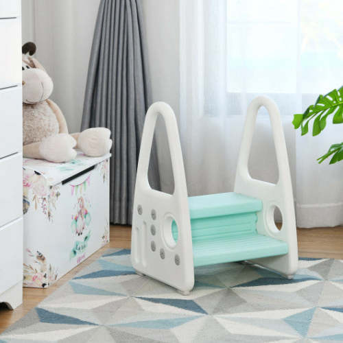 Kids Step Stool Learning Helper With Armrest for Kitchen Toilet Potty Training-Blue