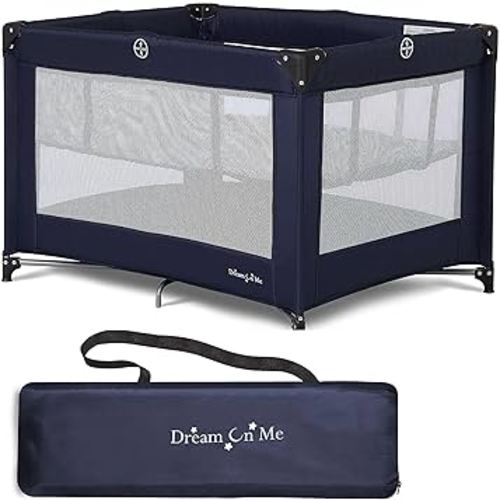 Dream On Me Zazzy Portable Playard with Bassinet in Navy, Packable and Easy Setup Baby Playard, Lightweight and Portable Playard for Baby with Mattress and Travel Bag