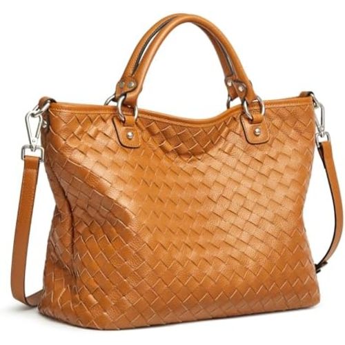 Kattee Woven Bag for Women, Leather Tote Bag Large Handbag and Purse Retro Handmade Shoulder Bag