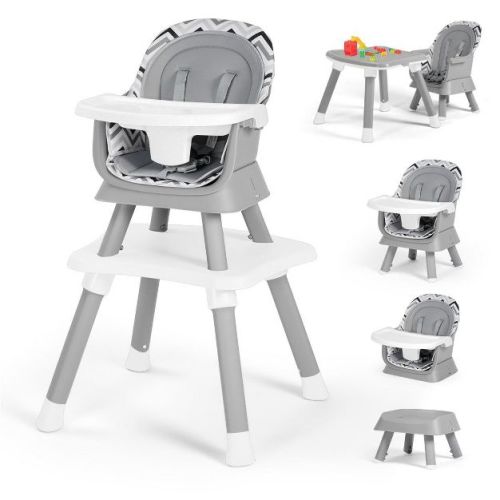 Kinder King 8 in 1 Baby High Chair, Coverts to Dining Booster Seat, Removable Tray & Double Seat Cover, Easy to Wipe, Gray