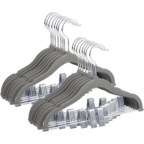Stormix Baby Hangers, 24 Pack Pants Hangers with Clips, Non-Slip Clothes Hangers, Heavy-Duty Kids Hangers for Shirts, Pants, Skirts, Dresses, Jackets, Coat (Gray)