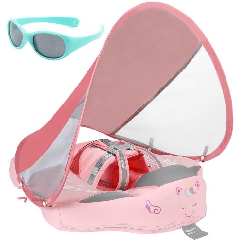 Mambobaby Float with Canopy and Tail New Upgraded Non-Inflatable Baby Pool Float Mambo Float Swim Trainer Solid Infant Swim Float Adjustable Pearl Foam Baby Swim Ring