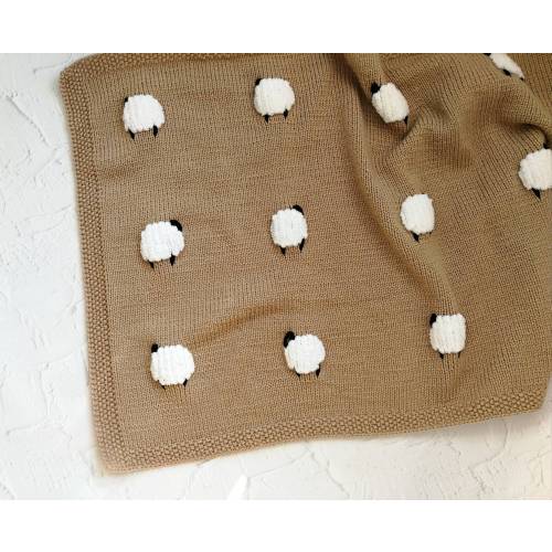Sheep Baby Blanket, Handknit, Fuzzy Sheep, knitted sheep designed wool baby blanket,car seat and stroller size too, Ready to ship