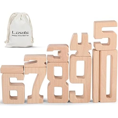 Wooden Number Building Blocks, Large Digit Blocks 1-10, 10 Pcs Math Blocks Number Toys for Kids, Educational Blocks for Toddlers, Toys to Learn Numbers for 3 Year Olds +