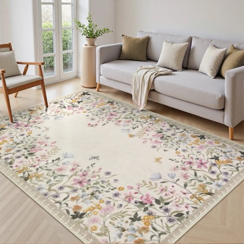 Solene Modern Blooming Floral Garden Beige Area Rug - Lahome