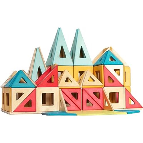 Wooden Magnetic Tiles by Big Future Toys - 100 Piece Set | Montessori Toys | Sensory Toys | Wooden Magnetic Blocks | STEM Building Toys | Wooden Blocks for Toddlers| Toddler Toys Age 3+