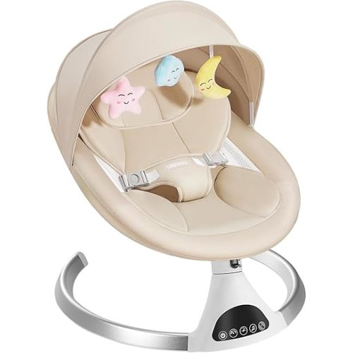 HARPPA Electric Baby Swing for Infants, Portable Baby Swing for Newborn, Infant Swings for Babies (Khaki)