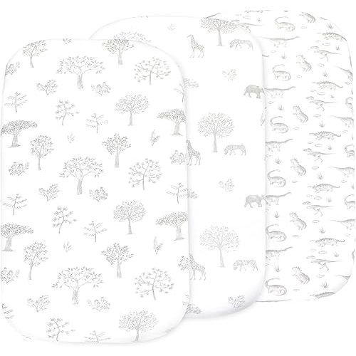 3-Pack Organic Fitted Bassinet Sheets, Compatible with Halo, Snoo, Graco, Dream On Me, Delta, and Other Standard Size Bassinets - Fits Oval, Hourglass, & Rectangle Shapes (Size 32 x 16 x 4 Inches)