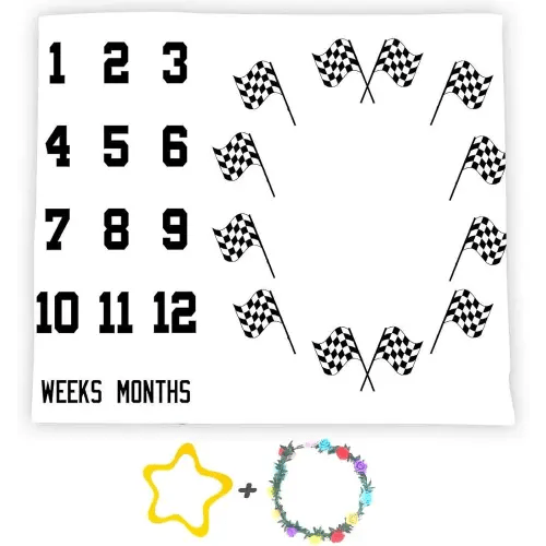 F-FUN SOUL Race Car Flags Baby Monthly Milestone Blanket 48x40in Racing Sports Theme Nursery Blanket Newborns Mom Gifts Baby Shower Growth Tracker with Bonus Marker DSFS130