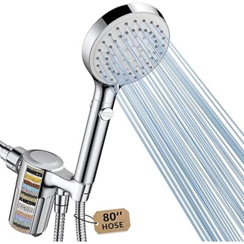 FASDUNT Shower Head with Handheld, Filtered Shower Head with 80" Extra Long Hose, 20-Stage Filter for Softening Hard Water to Improve Hair and Skin Problems