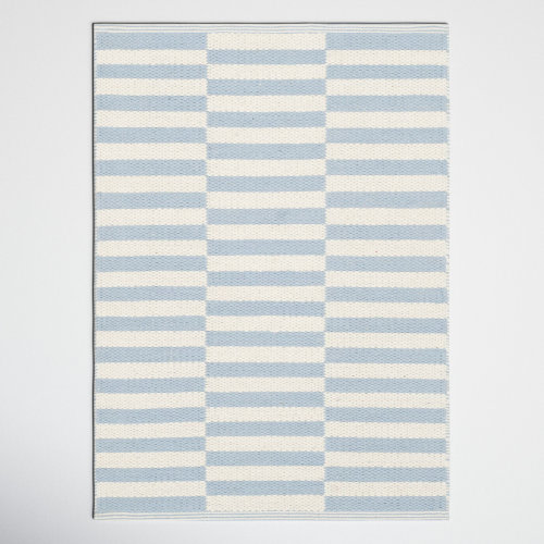 Ilona Striped Hand-Woven Flatweave Cotton Area Rug in Ivory/Light Blue