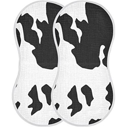 Muslin Baby Burp Cloths Set of 4, Soft Absorbent Animal Cow Print Muslin Washcloths, Bibs, Face Towel for Newborn Boys Girls, 22 x 11 Inch