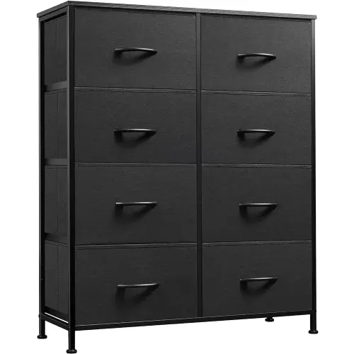WLIVE Fabric Dresser for Bedroom, Tall Dresser with 8 Drawers, Storage Tower with Fabric Bins, Double Dresser, Chest of Drawers for Closet, Living Room, Hallway, Charcoal Black