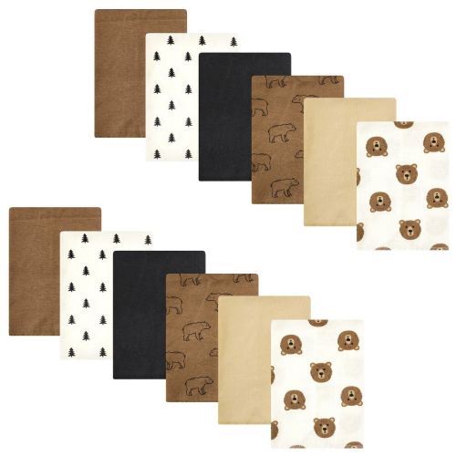 Hudson Baby Cotton Flannel Burp Cloths Bundle, Brown Bear, One Size